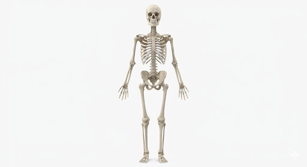 İnsan iskelet sisteminin anatomik yapısı: İskelet sistemi, vücuda yapısal destek sağlar, organları korur ve kaslarla birlikte hareketi mümkün kılar.